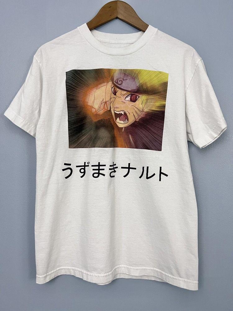 Naruto Shippuden T-shirt Ripple Junction Y2K 2002-2007 White Cotton Mens M Rare - Picture 1 of 4